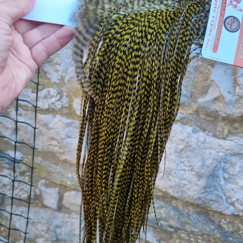 Whiting 1/2 BRONZE Grade Dry Fly Rooster Saddle in Grizzly Dyed Dark Olive-4